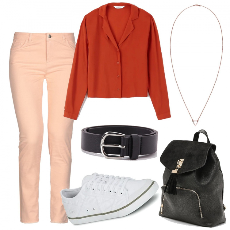 Outfit mujer - Lazy day. Estilo Urban para Todos los días. Combinación con collares, sneakers, camisas, cinturones, mochilas, vaqueros.