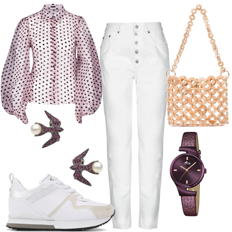 Outfit femme - Vole comme l\'hirondelle. Style Tendance pour Tous les jours. Assortir avec chemisiers, sneakers, montres analogiques, boucles d'oreilles, sacs à main.