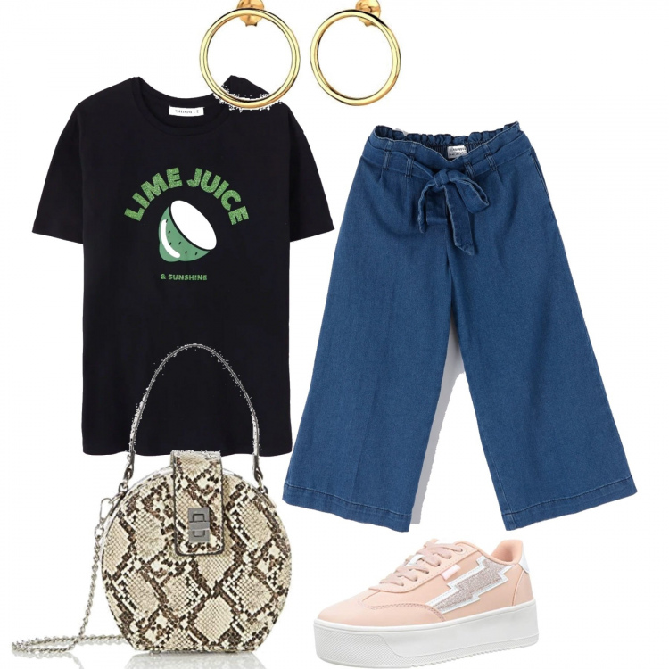 Outfit femme - En course. Style Urban pour Ecole/Université. Assortir avec sneakers, boucles d'oreilles, sacs à main.