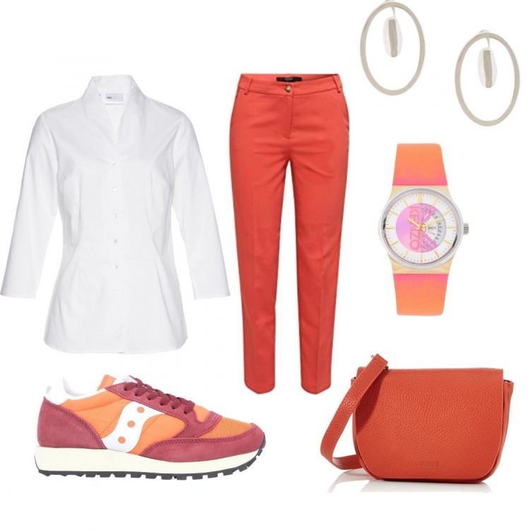 Outfit donna - Saucony. Stile Trendy per Tutti i giorni. Abbinamento con camicie, sneakers, orologi, orecchini, pantaloni, borsa a mano.