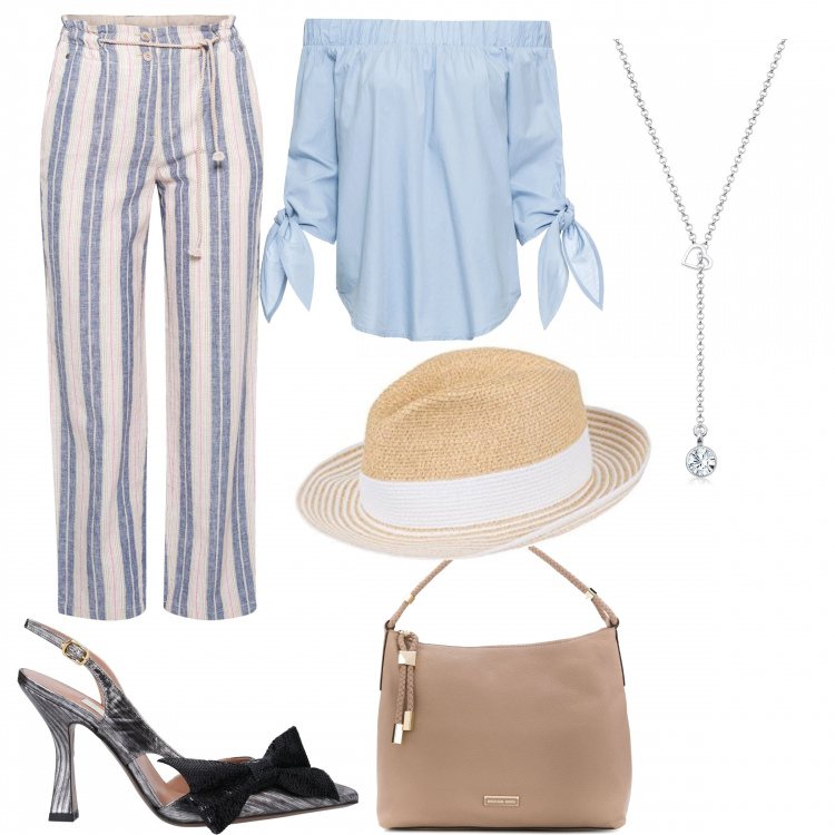 Outfit femme - Tendance #34569. Style Tendance pour Tous les jours. Assortir avec tuniques, pantalon , chaussures à talon, bonnets, colliers, sac cabas.