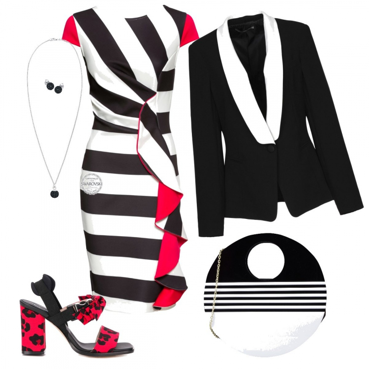 Outfit femme - Chic en rayures. Style Chic pour Cérémonie. Assortir avec robes, sac à main, sandales, sabots, mules et tongs tendance, colliers et pendantifs, blazers.