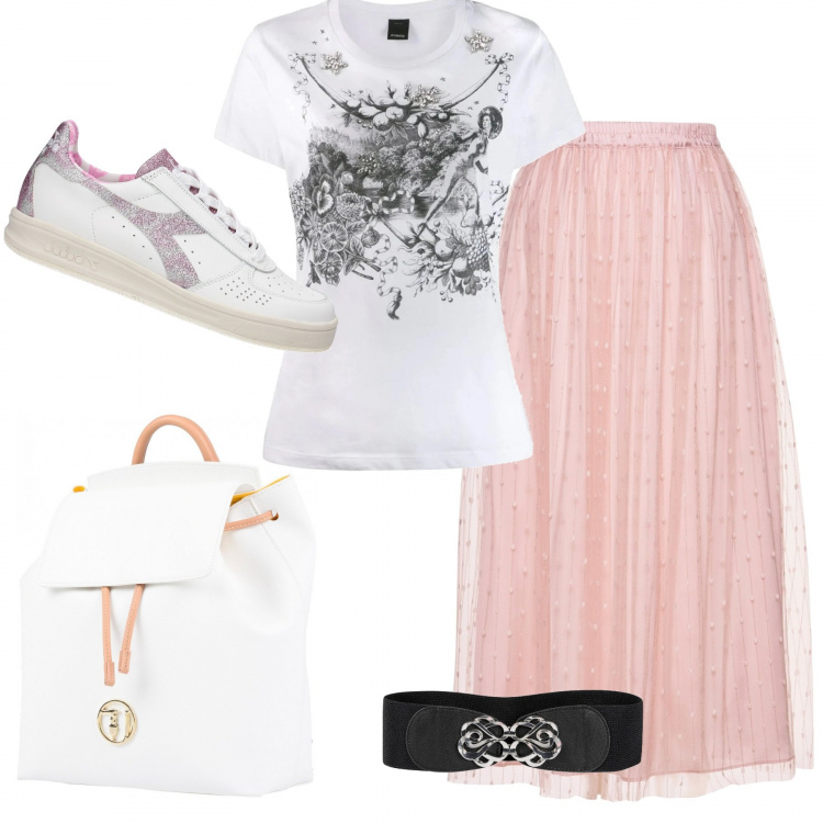 Outfit donna - Rose gold. Stile Basic per Tutti i giorni. Abbinamento con cinture, gonne lunghe, zaini, sneakers, t-shirt.