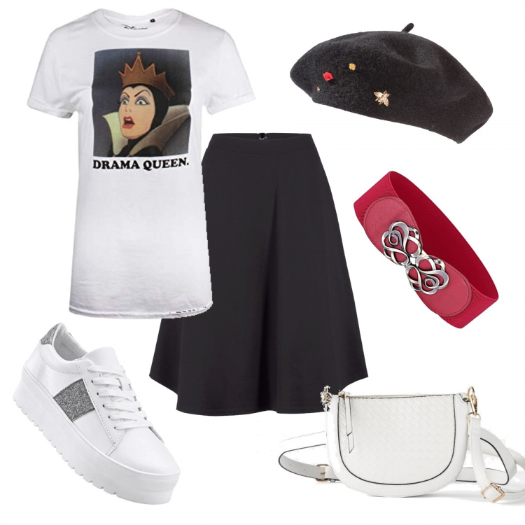 Outfit donna - Urban bon ton. Stile Bon Ton per Tutti i giorni. Abbinamento con cappelli e berretti, gonne, sneakers, marsupi, t-shirt, vestito.