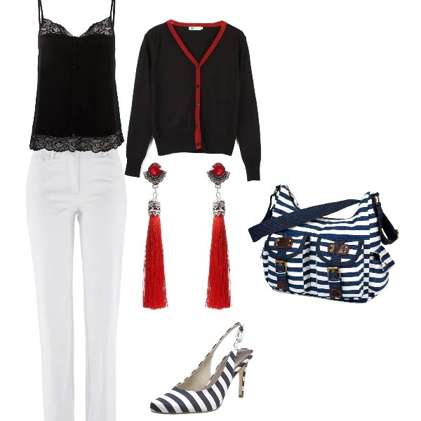 Outfit donna - Un pomeriggio al mare. Stile Bon Ton per Serata fuori. Abbinamento con pantaloni.