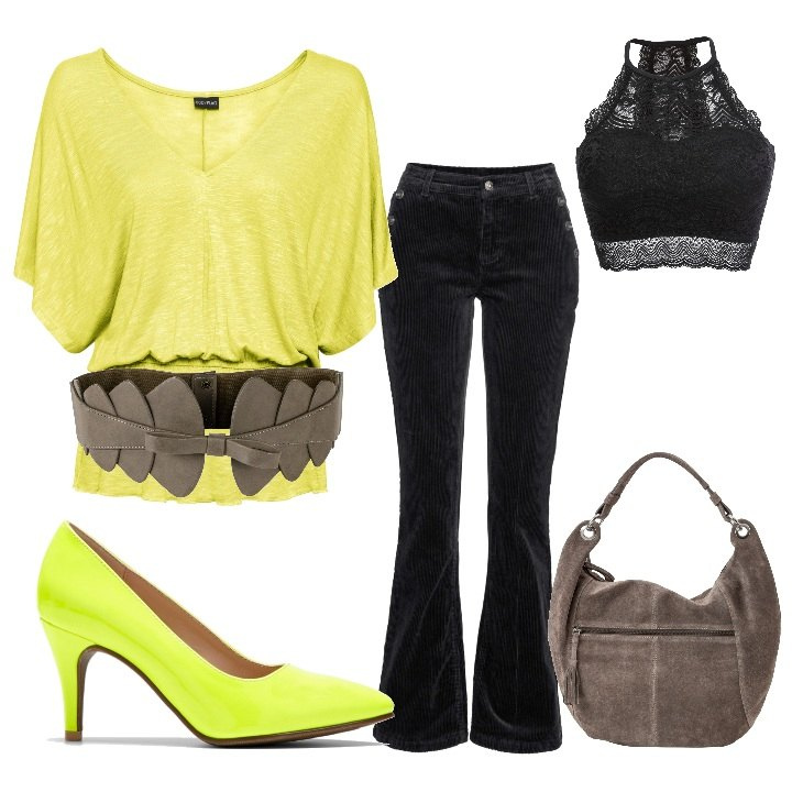Outfit donna - Fresh lemonade OLDRISA. Stile Trendy per Ufficio. Abbinamento con reggiseni, décolleté, cinture, pantaloni, décolleté, shopping bag.