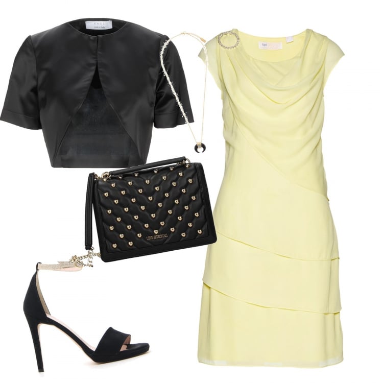 Outfit donna - Giallo pallido. Stile Bon Ton per Cerimonia. Abbinamento con blazer, vestiti, borsa a spalla, collane, sandali.