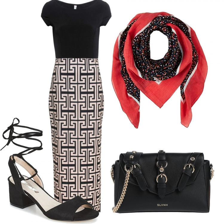 Outfit donna - Trendy #36204. Stile Trendy per Tutti i giorni. Abbinamento con sandali, borse a tracolla, vestiti, sciarpe.
