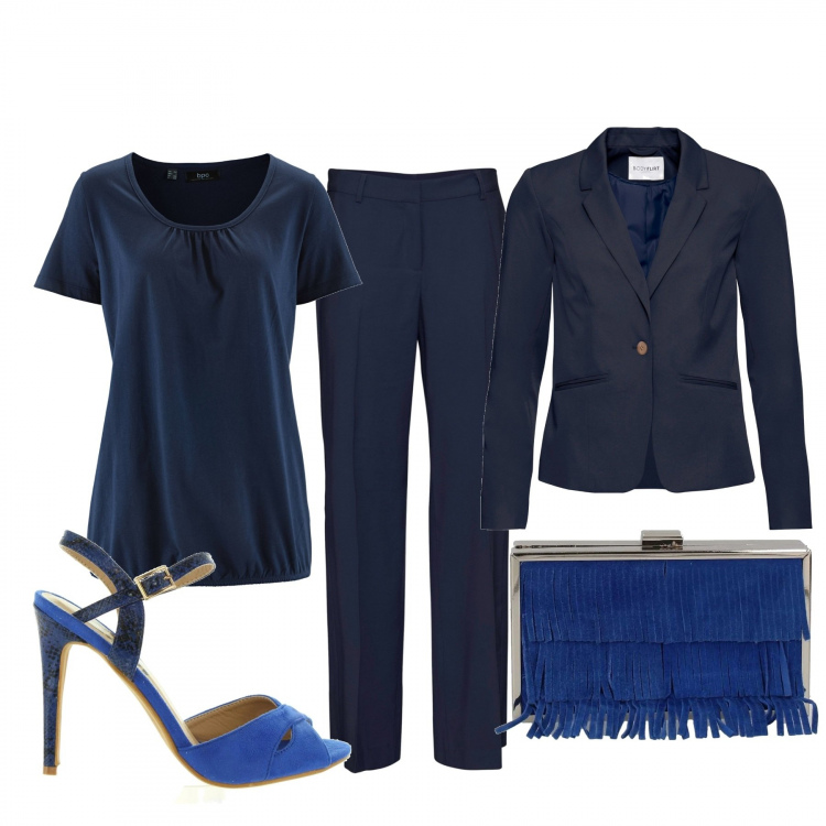 Outfit donna - Basic #22349. Stile Basic per Tutti i giorni. Abbinamento con t-shirt, pantaloni, blazer, shopping bag, sandali con tacco.