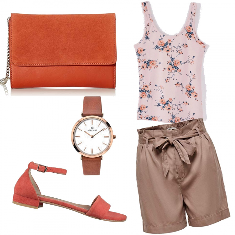 Outfit femme - Satin fleurie. Style Bon Ton pour Tous les jours. Assortir avec sandales, haut.