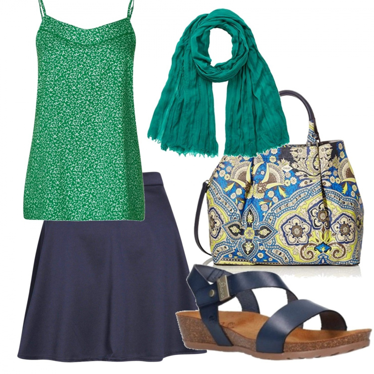 Outfit mujer - Basic #22609. Estilo Basic para Todos los días. Combinación con blusas, bolsos de mano, sombreros, sandalias, falda.