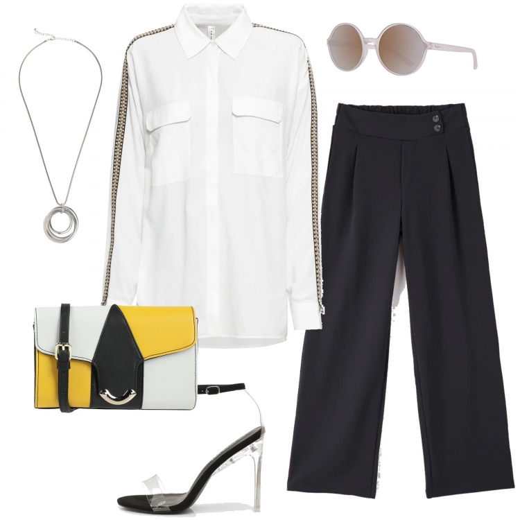 Outfit femme - Masculin féminin. Style Tendance pour Soirée dehors. Assortir avec robe longue, colliers, sac en bandoulière.