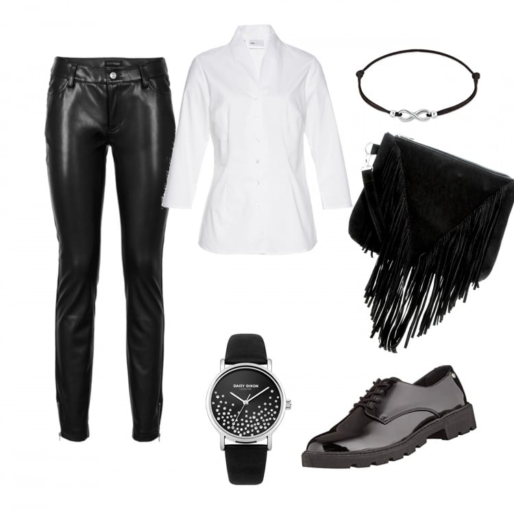 Outfit femme - Black & white. Style Rock Assortir avec pantalon , robes chemisier, sacs en bandoulière, montre, bracelets.