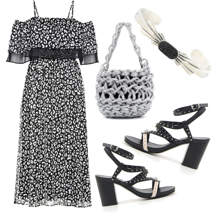 Outfit donna - Una sera d\'estate...... Stile Trendy per Serata fuori. Abbinamento con braccialetti, vestiti midi/longuette, borse tote, sandali.
