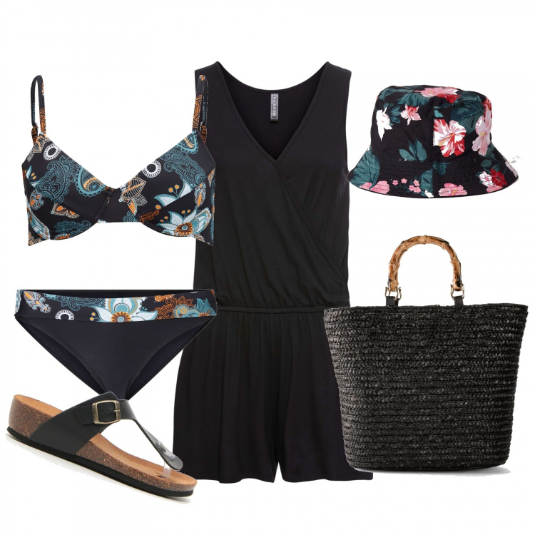 Outfit donna - Basic #22933. Stile Basic per Mare. Abbinamento con culotte, tute, bikini, maglieria, cappelli, ciabatte.