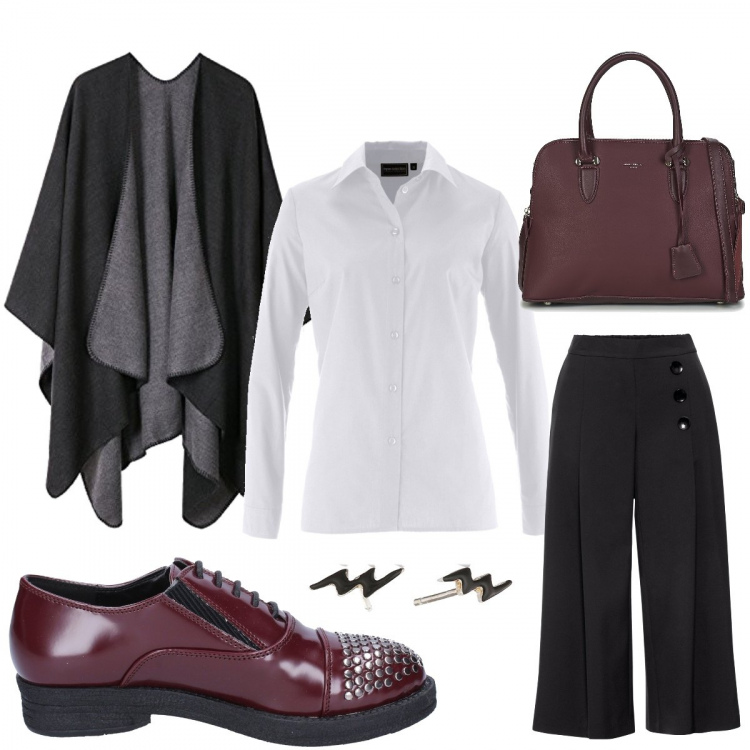 Outfit donna - Androgino. Stile Urban per Scuola/Università. Abbinamento con camicie, pantaloni capri, scarpe stringate, borsa a mano, cappe, orecchini.