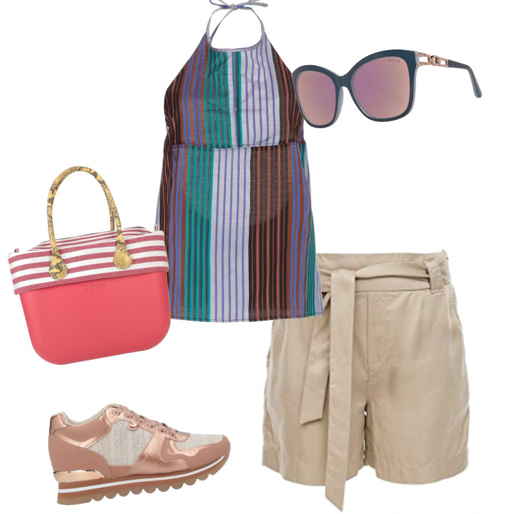 Outfit donna - Urban #14848. Stile Urban per Mare. Abbinamento con sneakers, top, borse a mano, pantaloni corti, occhiali da sole.