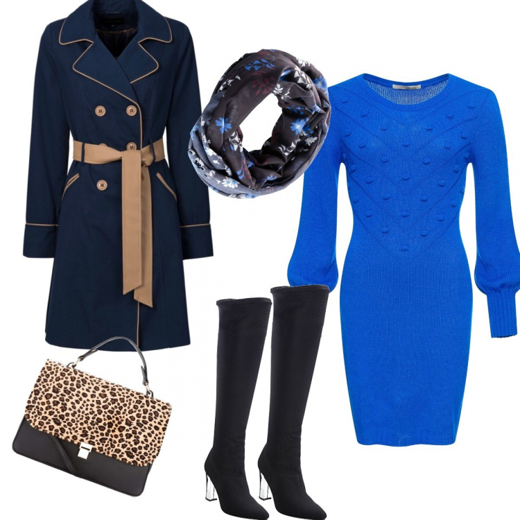 Outfit donna - Total look #592591. Abbinamento con trench, vestiti, stivali, borse a mano, foulard.
