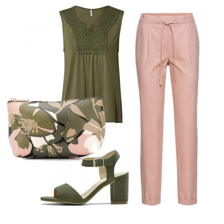 Outfit donna - Trendy #37330. Stile Trendy per Ufficio. Abbinamento con pantaloni, sandali col tacco, borse, top.