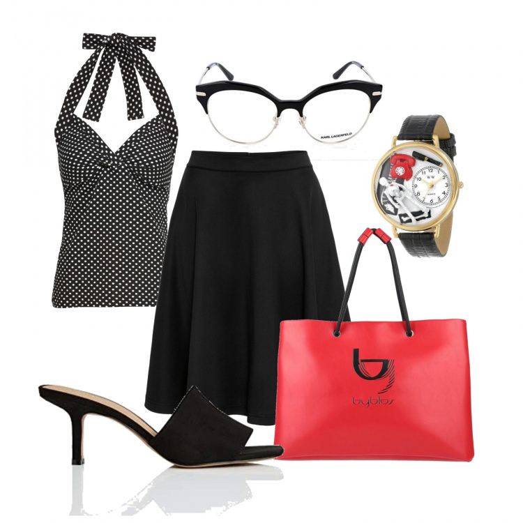 Outfit donna - 100% vintage. Stile Bon Ton per Tutti i giorni. Abbinamento con gonne, top, borse a mano, sabot, occhiali, orologi.