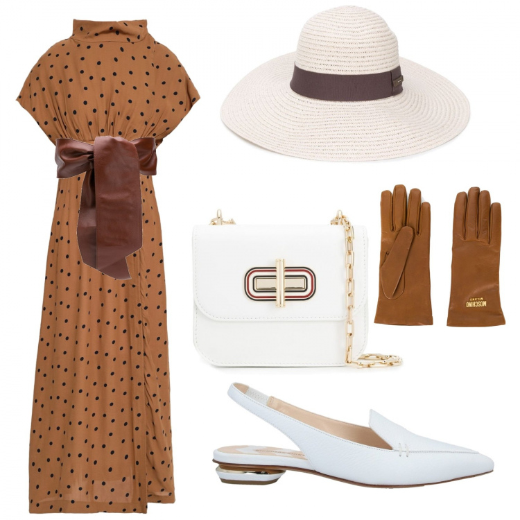 Outfit donna - Pretty woman. Stile Trendy per Tutti i giorni. Abbinamento con vestito chemisier, ballerine, cinture, guanti, cappelli, borse a tracolla.