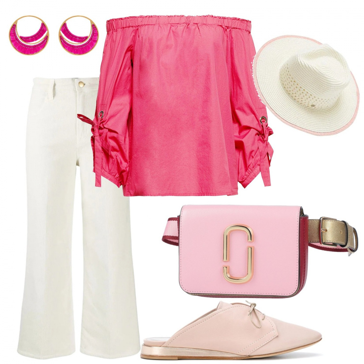 Outfit mujer - Food in the club!!. Estilo Chic para Todos los días. Combinación con blusa, sombreros, pantuflas, mochila, vaqueros, pendientes.