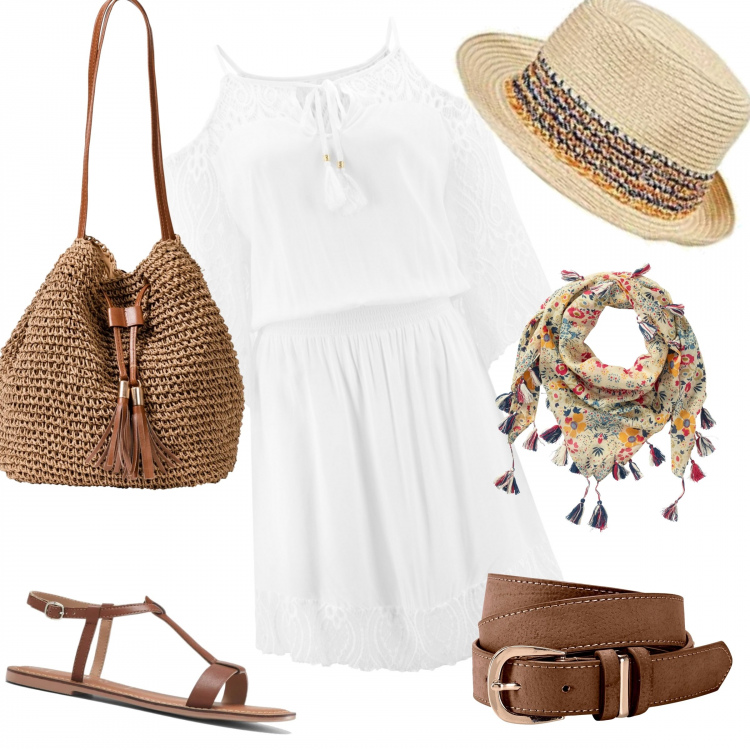 Outfit femme - Bohème. Style Tendance pour Tous les jours. Assortir avec robes de plage, sacs, foulards, ceintures, sandales en cuir, chapeaux.