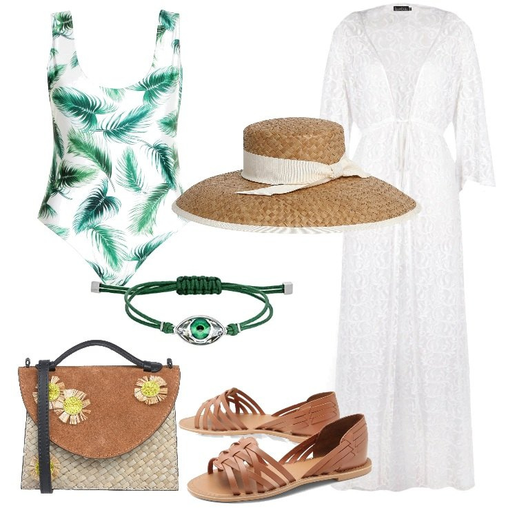 Outfit donna - Scarpa flat + cappello. Stile Etnico per Mare. Abbinamento con borse a cartella, cappelli, cardigan, ballerine, costume, braccialetti.