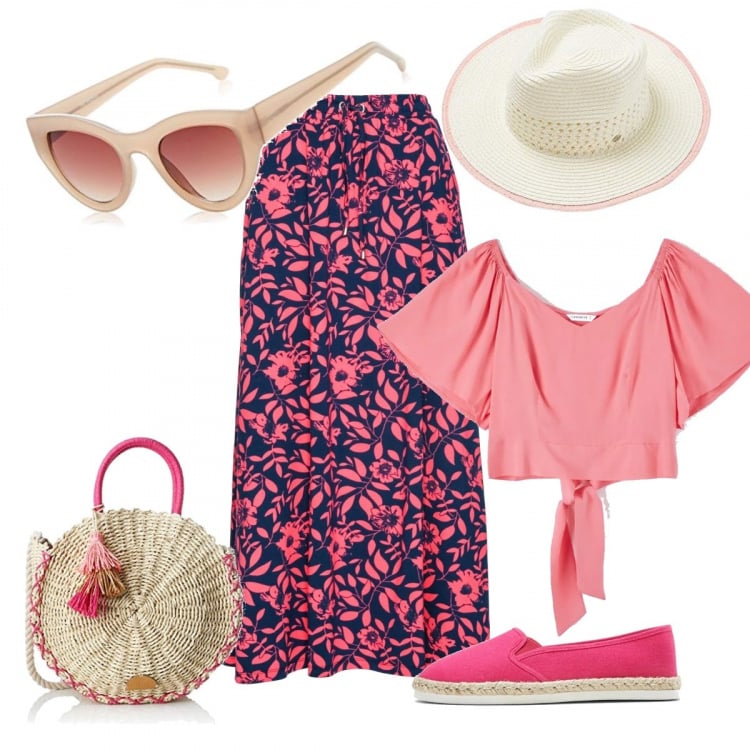 Outfit donna - Nostalgia hippie. Stile Trendy per Tutti i giorni. Abbinamento con maglieria, espadrillas, bluse, shopping bag, occhiali da sole, cappelli.