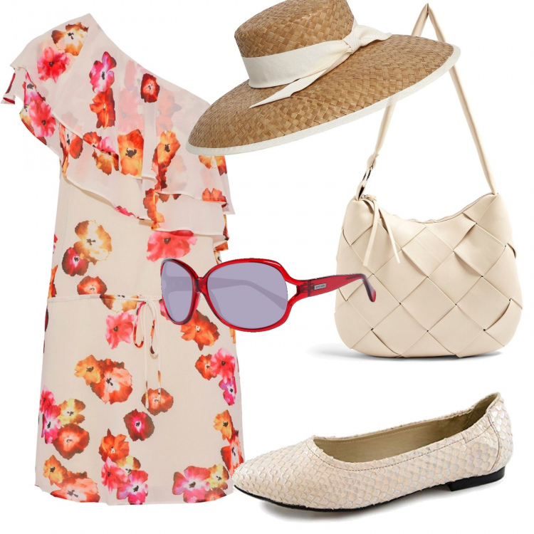 Outfit donna - A spasso per musei. Stile Bon Ton per Tutti i giorni. look ideale per Petite. Abbinamento con vestiti corti, borse a spalla, cappelli, ballerine, occhiali da sole.