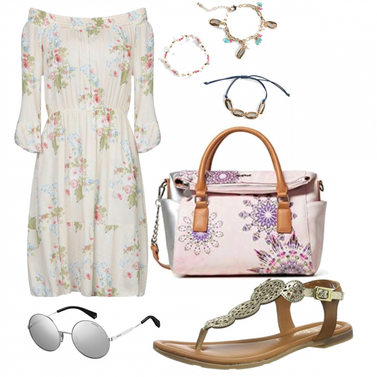 Outfit femme - Baba cool et hipies. Style Ethnique pour Tous les jours. Assortir avec bracelets, robes mi-longues/au genou, sacs à main, tong, lunettes de vue.