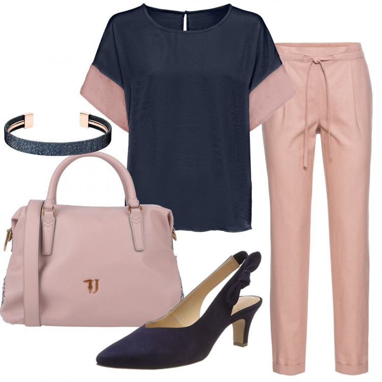 Outfit donna - Trendy #38153. Stile Trendy per Ufficio. Abbinamento con pantaloni, bluse, borse a mano, scarpe col tacco, braccialetti.