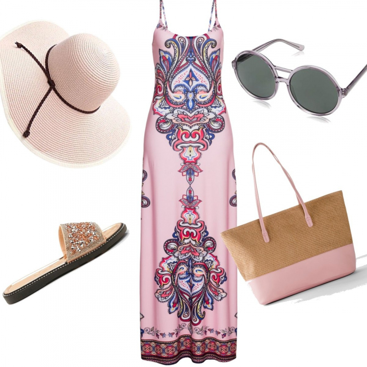 Outfit donna - Total look #597664. Abbinamento con vestiti corti, shopping bag, ciabatte, cappelli.