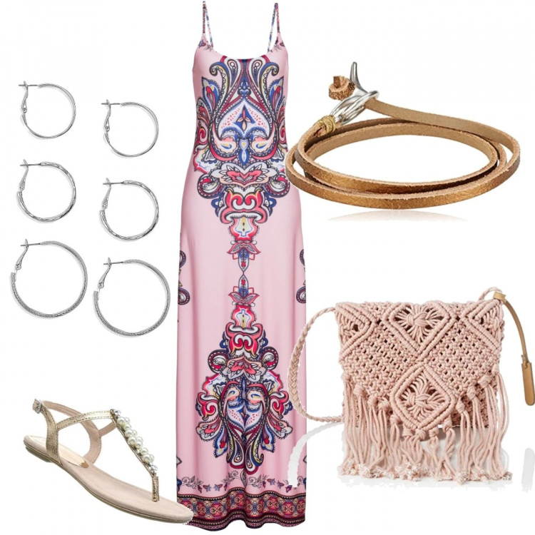 Outfit donna - Total look #598268. Abbinamento con vestiti corti, orecchini, infradito, borse a tracolla, braccialetto.