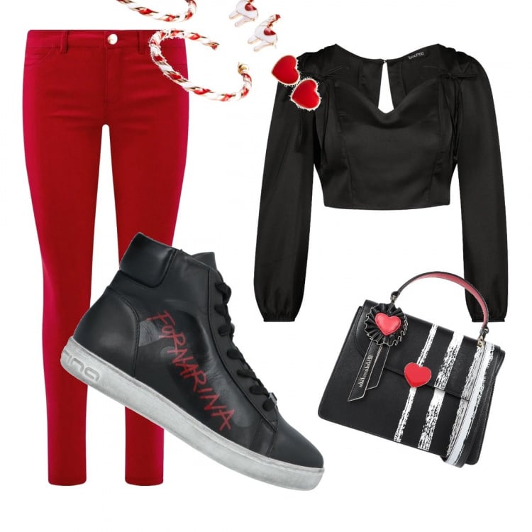 Outfit donna - Total look #598953. per Scuola/Università. Abbinamento con borsa a mano, sneakers alte, costumi interi, top, jeans slim fit.