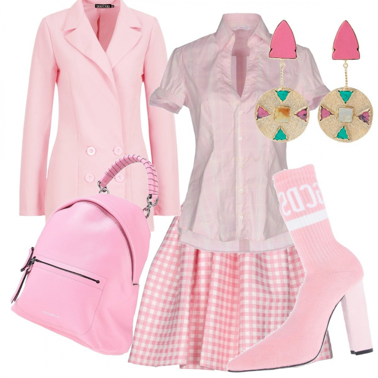 Outfit donna - Total look #600454. Abbinamento con scarpa col tacco, camicie a manica corta, gonne longuette, zaini, orecchini, blazer.