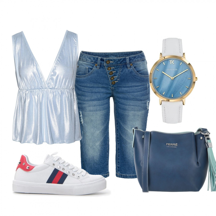 Outfit donna - Basic #24462. Stile Basic per Tutti i giorni. Abbinamento con top, borse a tracolla, costumi interi, orologi analogici, sneakers.