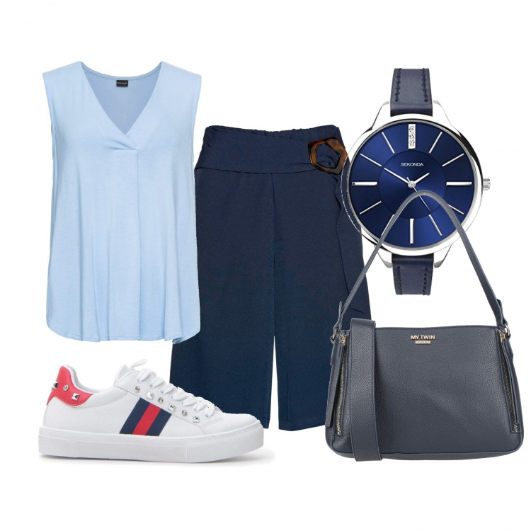 Outfit donna - Basic #24464. Stile Basic per Tutti i giorni. Abbinamento con top, bermuda, borsa a spalla, sneakers, orologi.