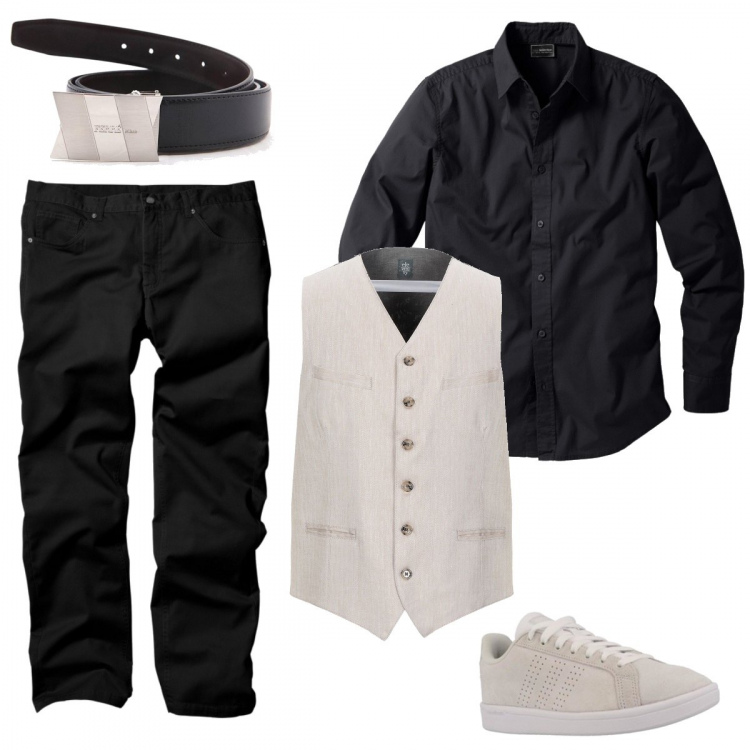 Outfit uomo - Serata speciale extra large. Stile Trendy per Serata speciale. Abbinamento con pantaloni, camicie, giacca, sneakers, cinture.