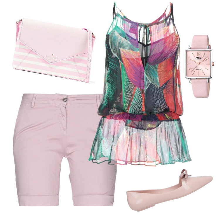 Outfit mujer - Las Bermudas!!. Estilo Chic para Todos los días. Combinación con reloj, bermudas, top, bailarinas, bandoleras.