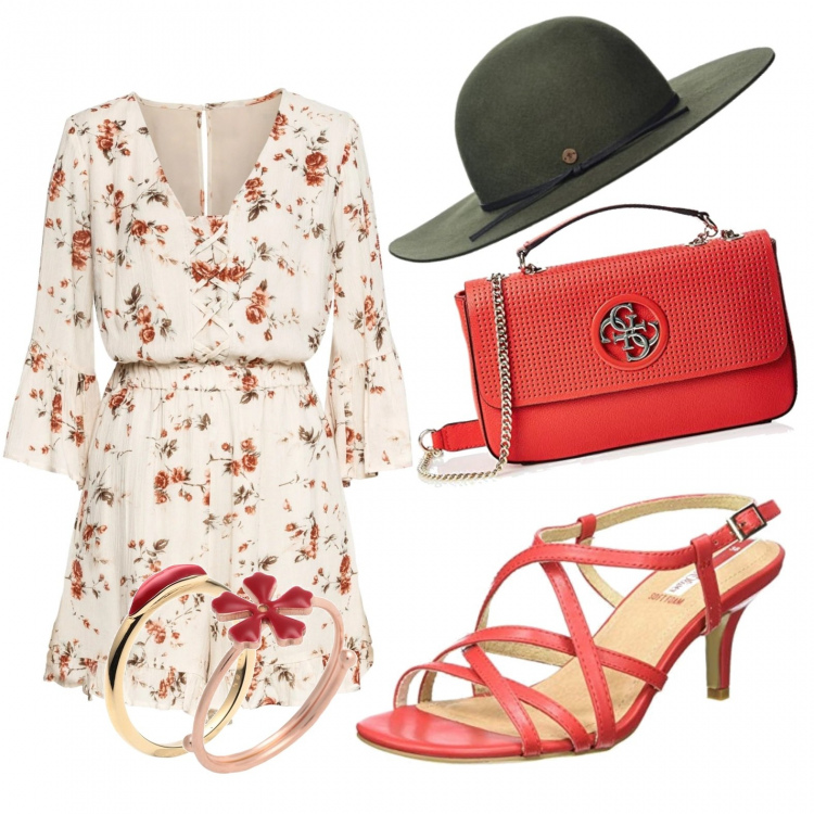 Outfit femme - Jour de Baptême de ma nièce. Style Chic pour Cérémonie. Assortir avec combinaisons, sandales, bagues, sacs à l'épaule, bagues, chapeaux avec visière.