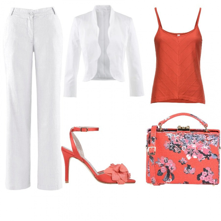 Outfit donna - Chic #21770. Stile Chic per Cerimonia. Abbinamento con pantaloni, pullovers, blazer, sandali col tacco, borse a mano.