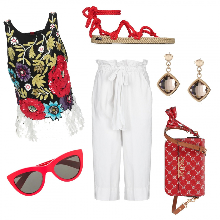 Outfit femme - Jolie en Bermuda. Style Tendance pour Tous les jours. Assortir avec haut, pantalon cigarette, sacs, sandales, boucles d'oreilles, lunettes de soleil.
