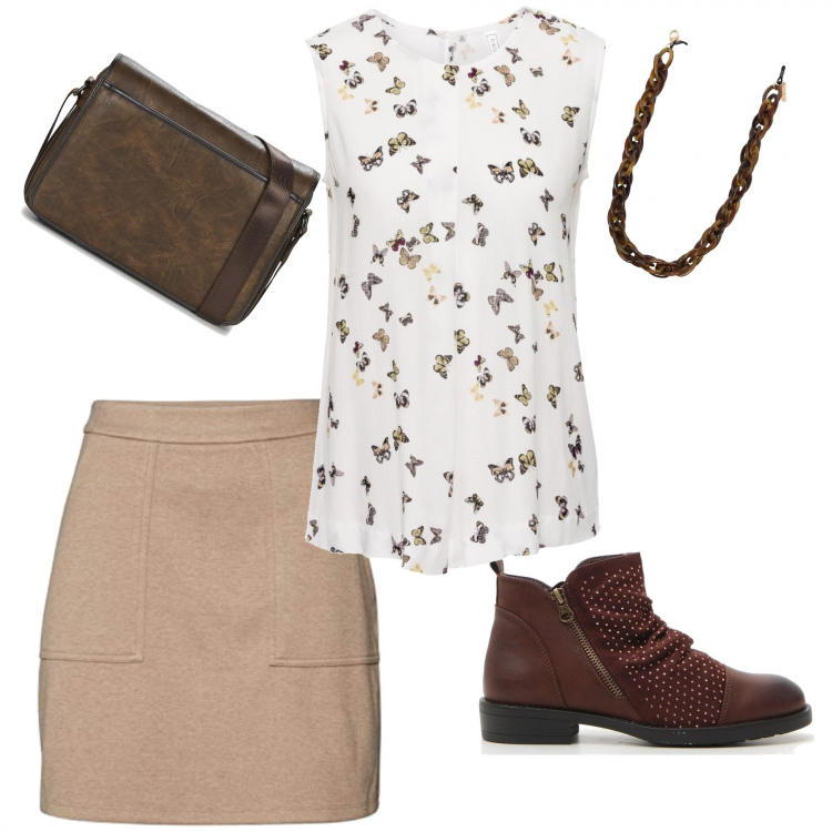 Outfit donna - Basic #25172. Stile Basic per Tutti i giorni. Abbinamento con top, borsa a tracolla, occhiali da sole, stivaletti, gonne.