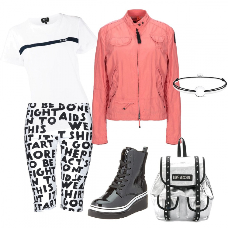 Outfit femme - Total look urban. Style Urban pour Ecole/Université. Assortir avec bottines, short, bracelets avec cabochons, pardessus, t-shirt, sac à dos.