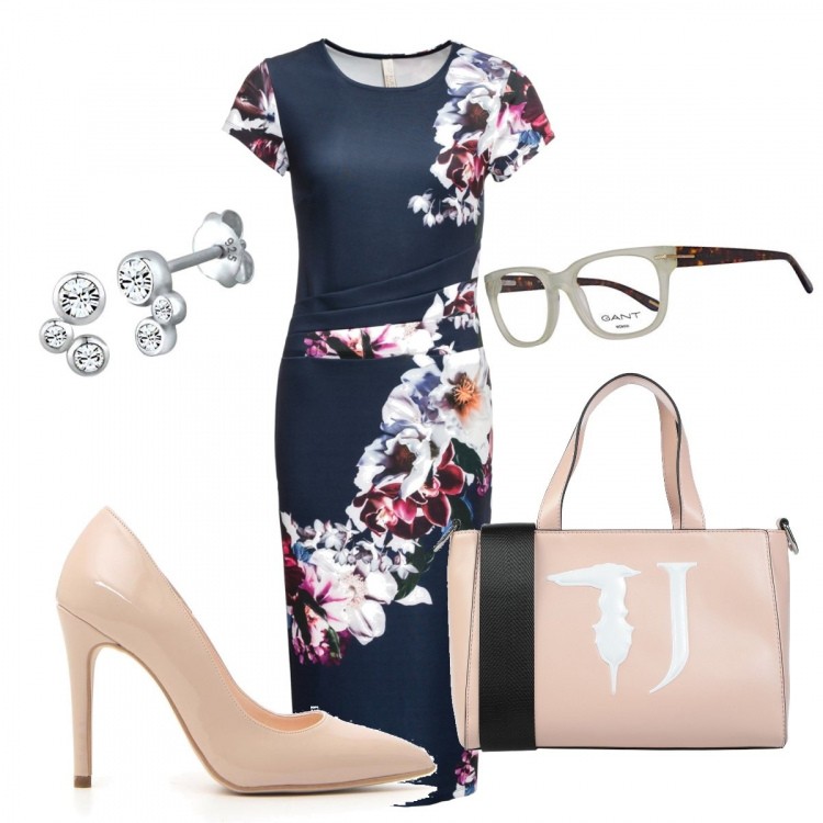 Outfit donna - In ufficio. Stile Bon Ton per Ufficio. Abbinamento con vestiti midi/longuette, borse a mano, décolleté, occhiali, orecchini.