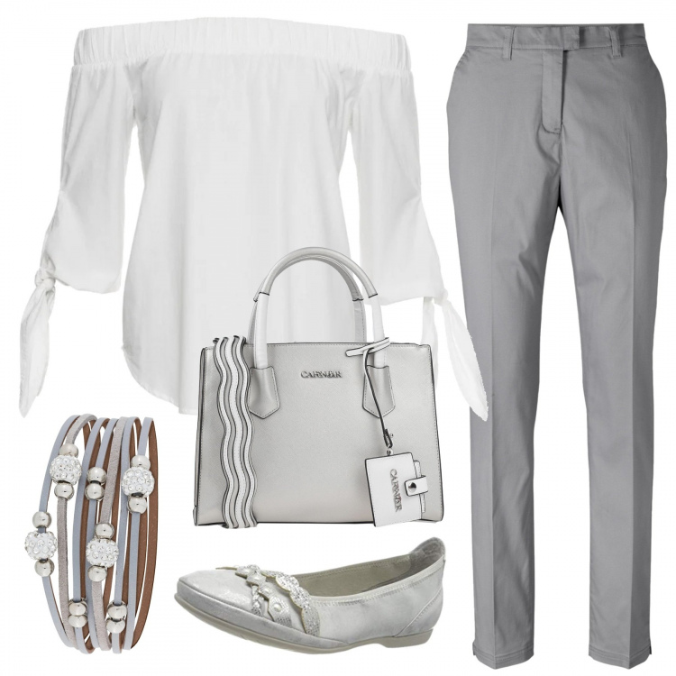 Outfit donna - Grey Monday. Stile Basic per Ufficio. Abbinamento con borse a mano, vestiti chemisier, bluse, maglieria, ballerine.