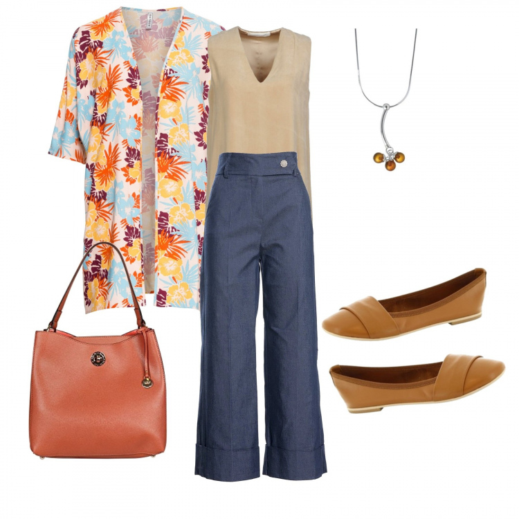 Outfit donna - Estate con il colore. Stile Bon Ton per Tutti i giorni. Abbinamento con trench, top, pantaloni capri, ballerine, borse a mano, collane.