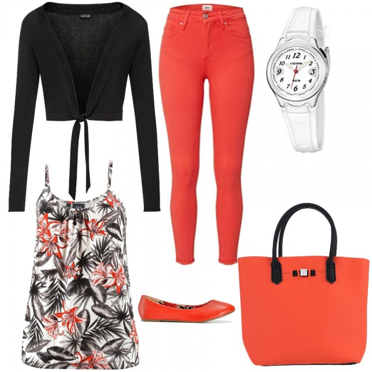Outfit donna - Basic #25468. Stile Basic per Tutti i giorni. Abbinamento con top, ballerine, bolero, borse a mano, pantaloni, orologi.