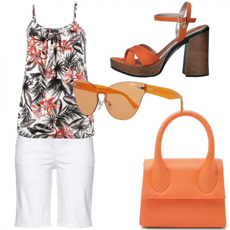 Outfit donna - I bermuda classici. Stile Basic per Tutti i giorni. Abbinamento con top, bermuda, sandali con tacco, body, occhiali da sole.